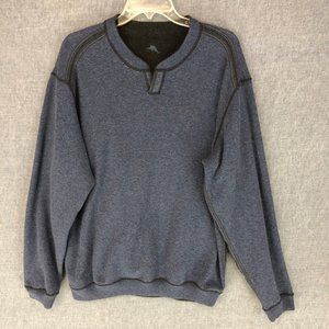 Tommy Bahama Sweater L Large Long Sleeve Reversible Gray Blue Logo Outdoors Mens